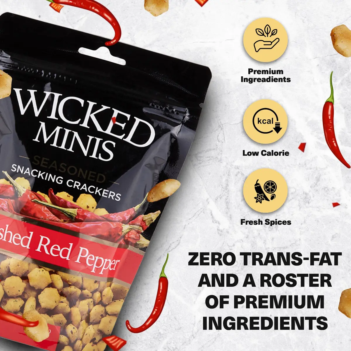 Wicked Mix Soup & Oyster Crackers - Saltine & Salted Flavored Mini Puffed Soup, Savory Snacking Mix, Seasoned Croutons Salad Toppers, Crackers for Chili 6oz (Crushed Red Pepper, Pack of 12) - view 3