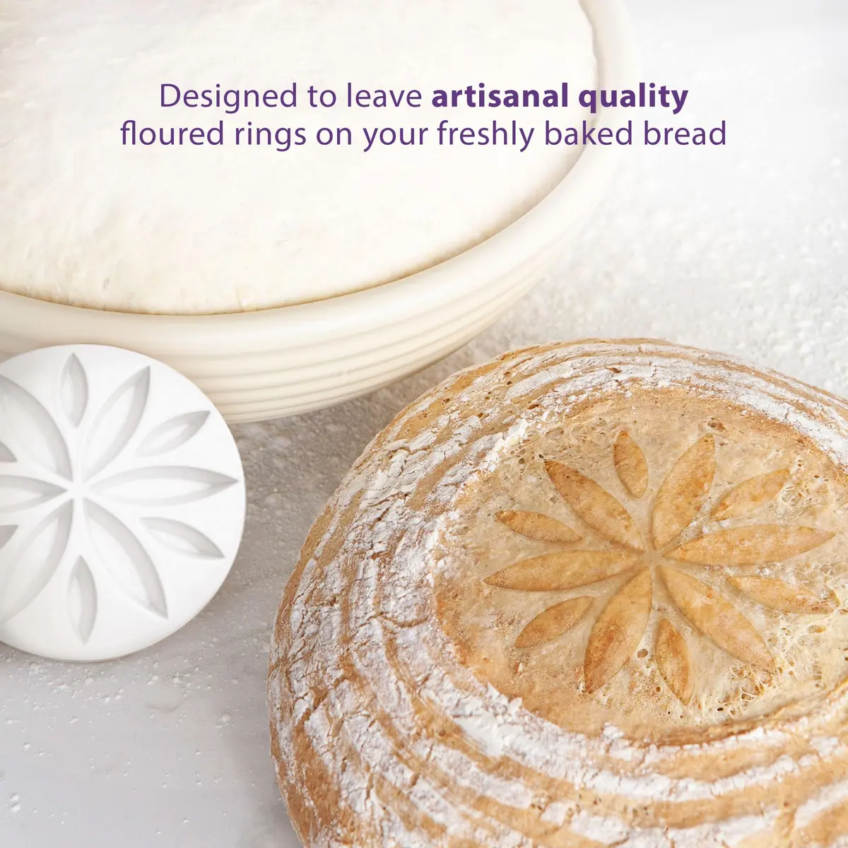 Talisman Designs Bread Proofing Basket with Embosser | 9-Inch Round Dough Rising Bowl | Perfect Crust & Artisan Loaves - view 7