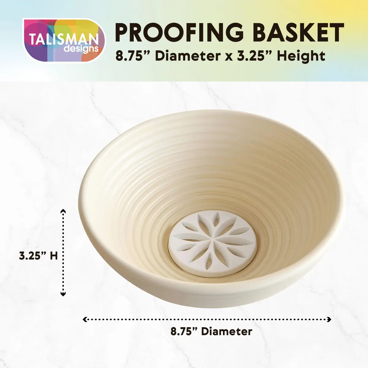 Talisman Designs Bread Proofing Basket with Embosser | 9-Inch Round Dough Rising Bowl | Perfect Crust & Artisan Loaves - view 2