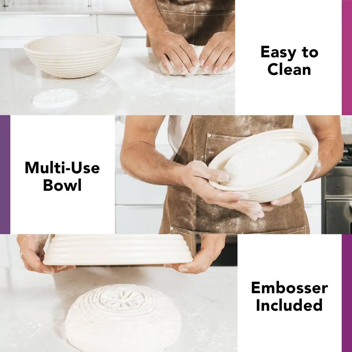 Talisman Designs Bread Proofing Basket with Embosser | 9-Inch Round Dough Rising Bowl | Perfect Crust & Artisan Loaves - view 4