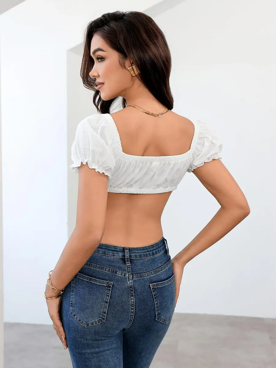 SweatyRocks Women's V Neck Crop Top Tie Front Short Sleeve | Sexy Summer Casual - view 6