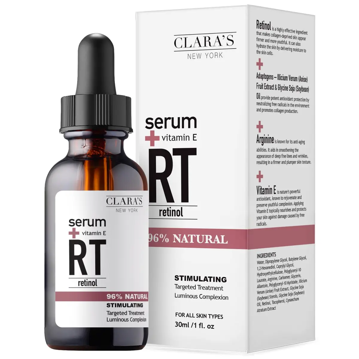 CLARA'S NEW YORK Retinol Facial Serum with Vitamin E | Hydrating & Firming 30ml - main product image