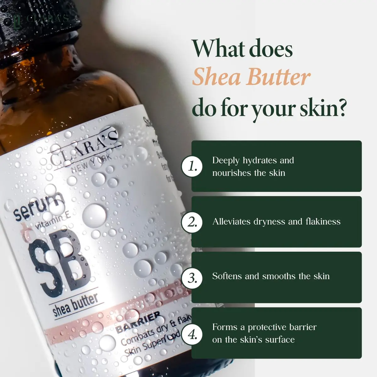 CLARA'S NEW YORK Shea Butter Facial Serum with Vitamin E 30ml | Hydrating & Soothing Daily Face Serum - view 2