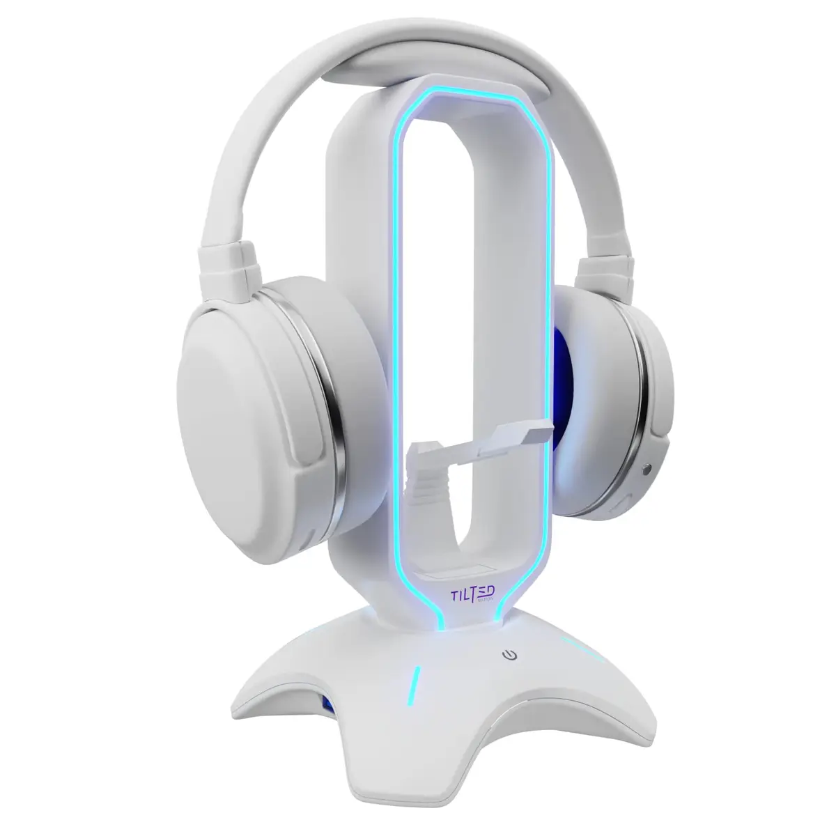 Tilted Nation Gaming Headphone Stand | RGB Headset Stand White | Headset Holder for Desk with Mouse Bungee and USB Hub | The Ultimate Gaming Accessories for Gamers for PS5, Xbox, PC - White - main product image