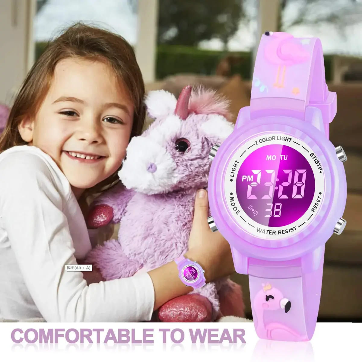 Viposoon Kids Watch Flamingo Purple 35mm (1.4in) | Fun 3D Cartoon Design for Girls Ages 4-8 - view 5