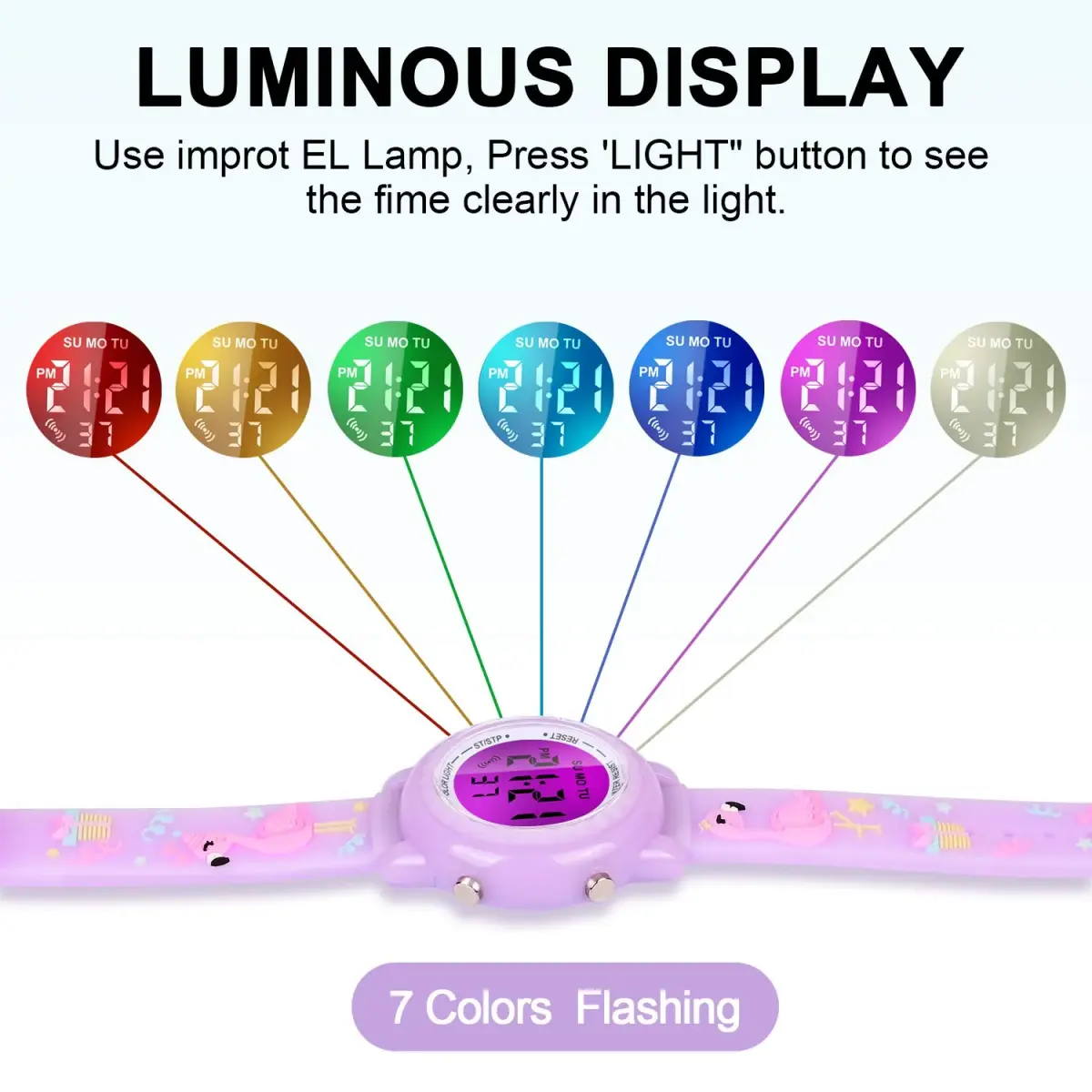 Viposoon Kids Watch Flamingo Purple 35mm (1.4in) | Fun 3D Cartoon Design for Girls Ages 4-8 - view 3