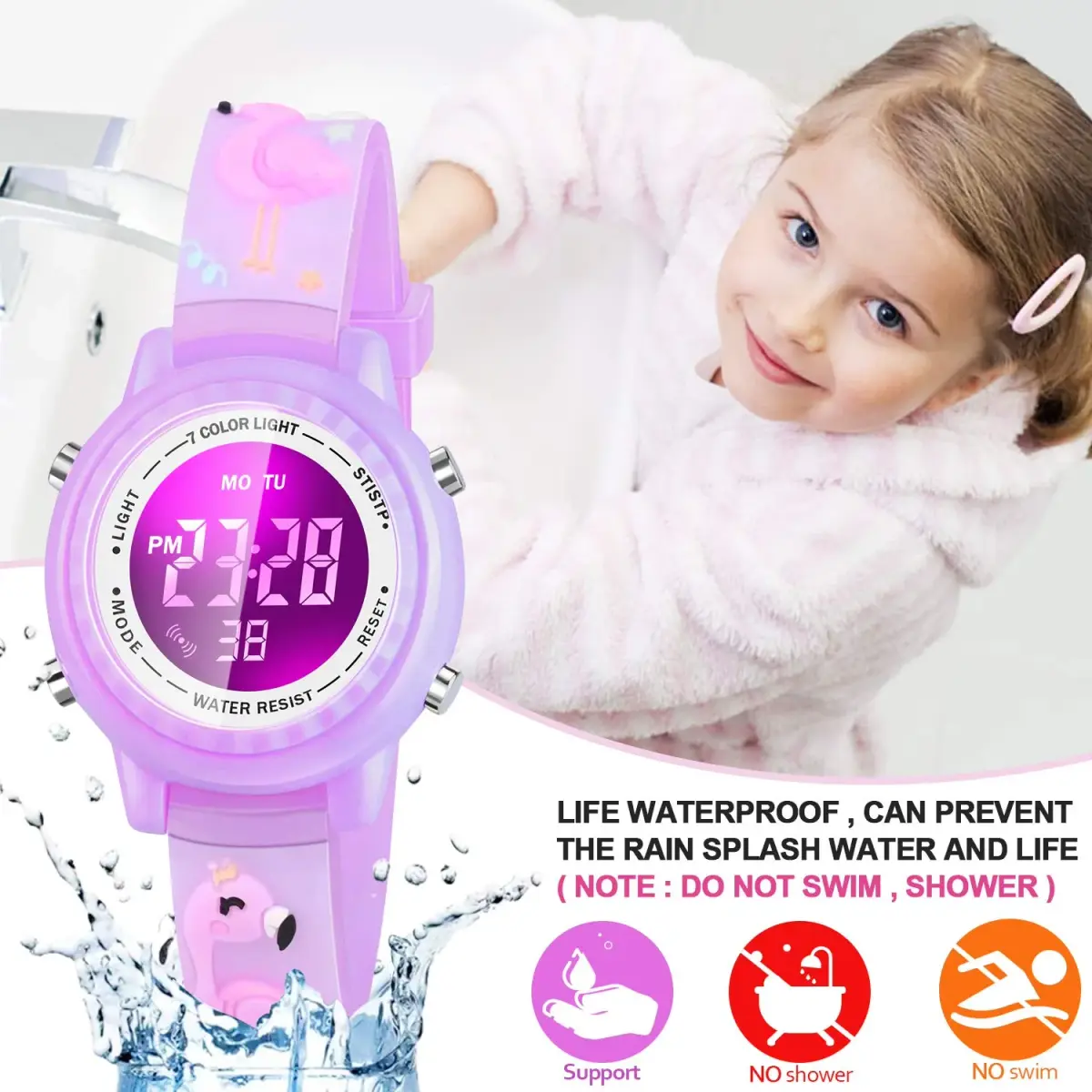 Viposoon Kids Watch Flamingo Purple 35mm (1.4in) | Fun 3D Cartoon Design for Girls Ages 4-8 - view 4