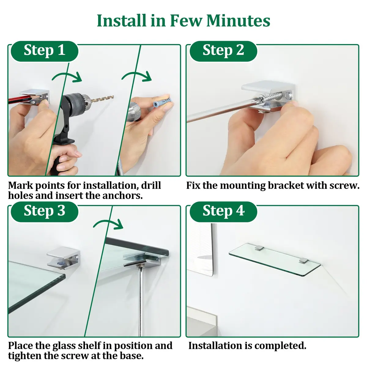 SAYAYO Glass Shelf Brackets Adjustable for 6-10 mm Shelf | Durable Chrome Finish - view 7