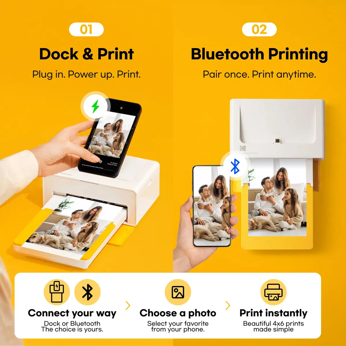 KODAK Dock Plus 4x6 Photo Printer with Docking Station & 50 Sheets | Smartphone Compatible, 4PASS Dye Sublimation, Water & Fade Resistant - view 3