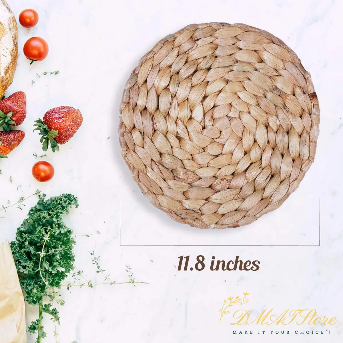 DMATSTORE Water Hyacinth Placemats - Round Woven Placemats - Trivets for Hot Dishes (Seagrass11.8-6pcs) | Rustic Heat-Resistant Table Decor - view 2