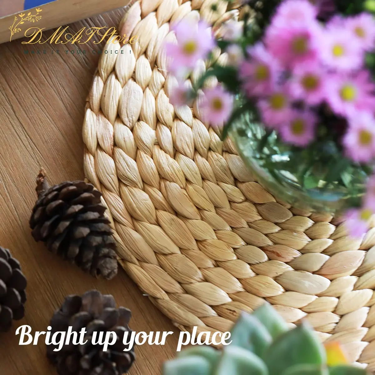 DMATSTORE Water Hyacinth Placemats - Round Woven Placemats - Trivets for Hot Dishes (Seagrass11.8-6pcs) | Rustic Heat-Resistant Table Decor - view 3