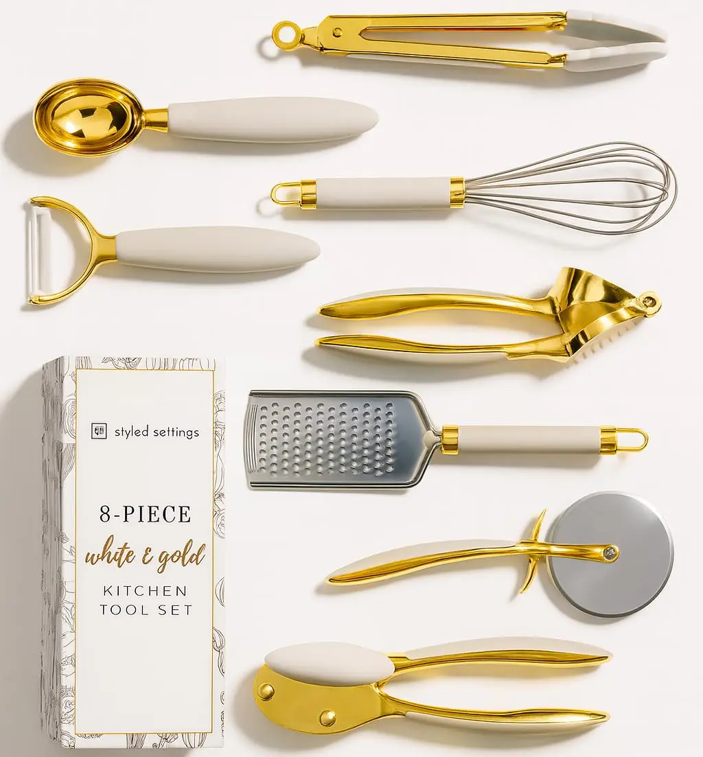 Styled Settings White & Gold Cooking Utensils Set, 8-Piece | Glamorous Kitchen Tools for Modern Homes - main product image