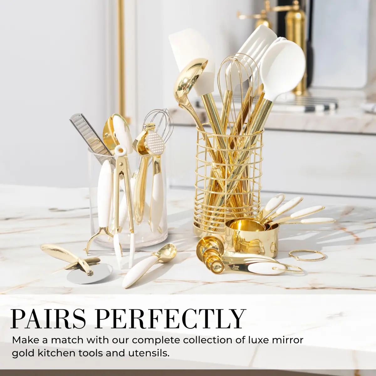 Styled Settings White & Gold Cooking Utensils Set, 8-Piece | Glamorous Kitchen Tools for Modern Homes - view 6