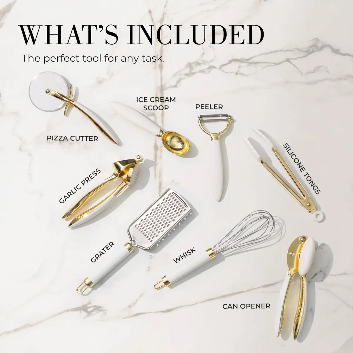 Styled Settings White & Gold Cooking Utensils Set, 8-Piece | Glamorous Kitchen Tools for Modern Homes - view 2