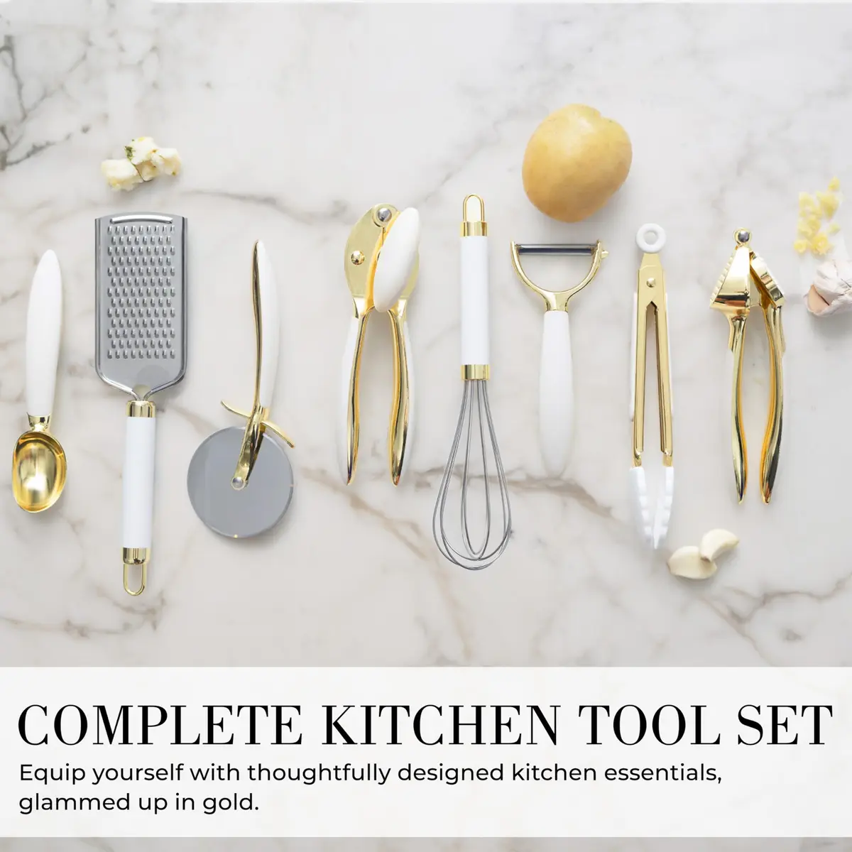 Styled Settings White & Gold Cooking Utensils Set, 8-Piece | Glamorous Kitchen Tools for Modern Homes - view 4