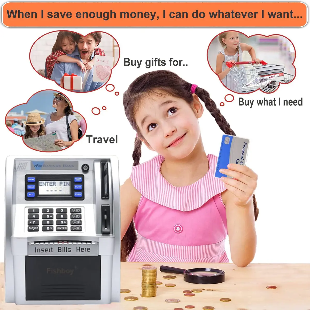 Fishboy ATM Piggy Bank for Kids with Power-Off Memory & Debit Card | Real Money Saving Toy - view 3