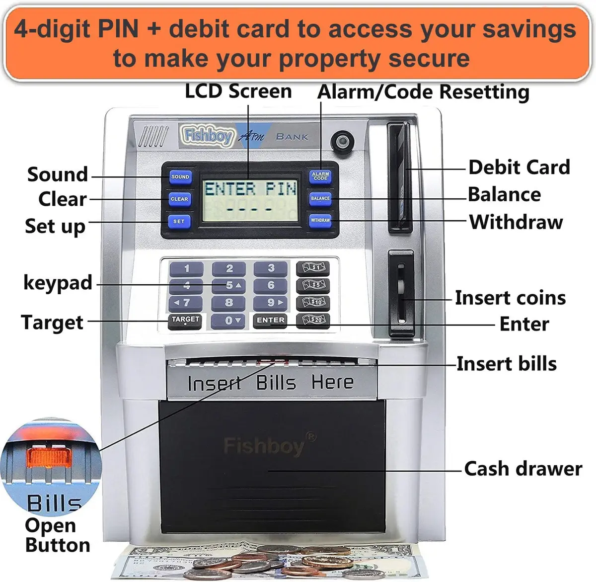 Fishboy ATM Piggy Bank for Kids with Power-Off Memory & Debit Card | Real Money Saving Toy - view 4