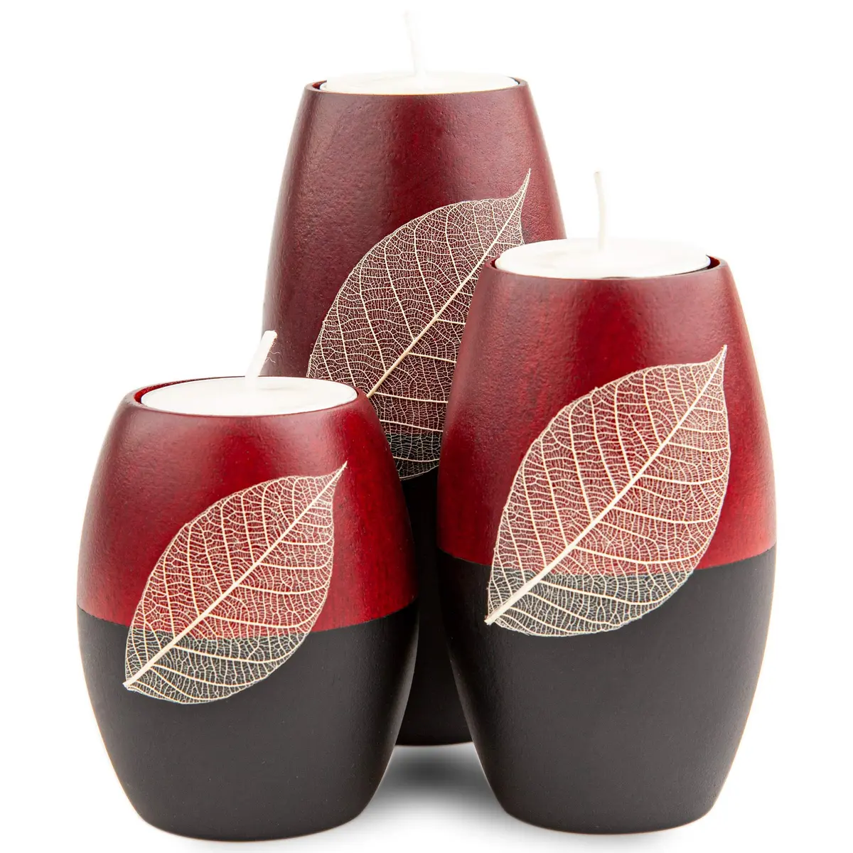 IYARA CRAFT 3 Wooden Candle Holders Rugby Shape | Rustic & Modern Decor - main product image
