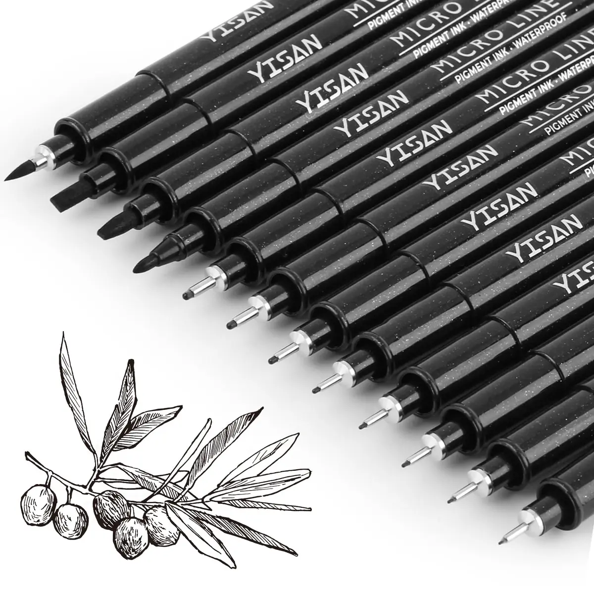 YISAN Micro Fineliner Pens, Fine Tip Manga Markers for Artist Sketch Technical, Black, 12 Set | Smooth Ink Flow - main product image