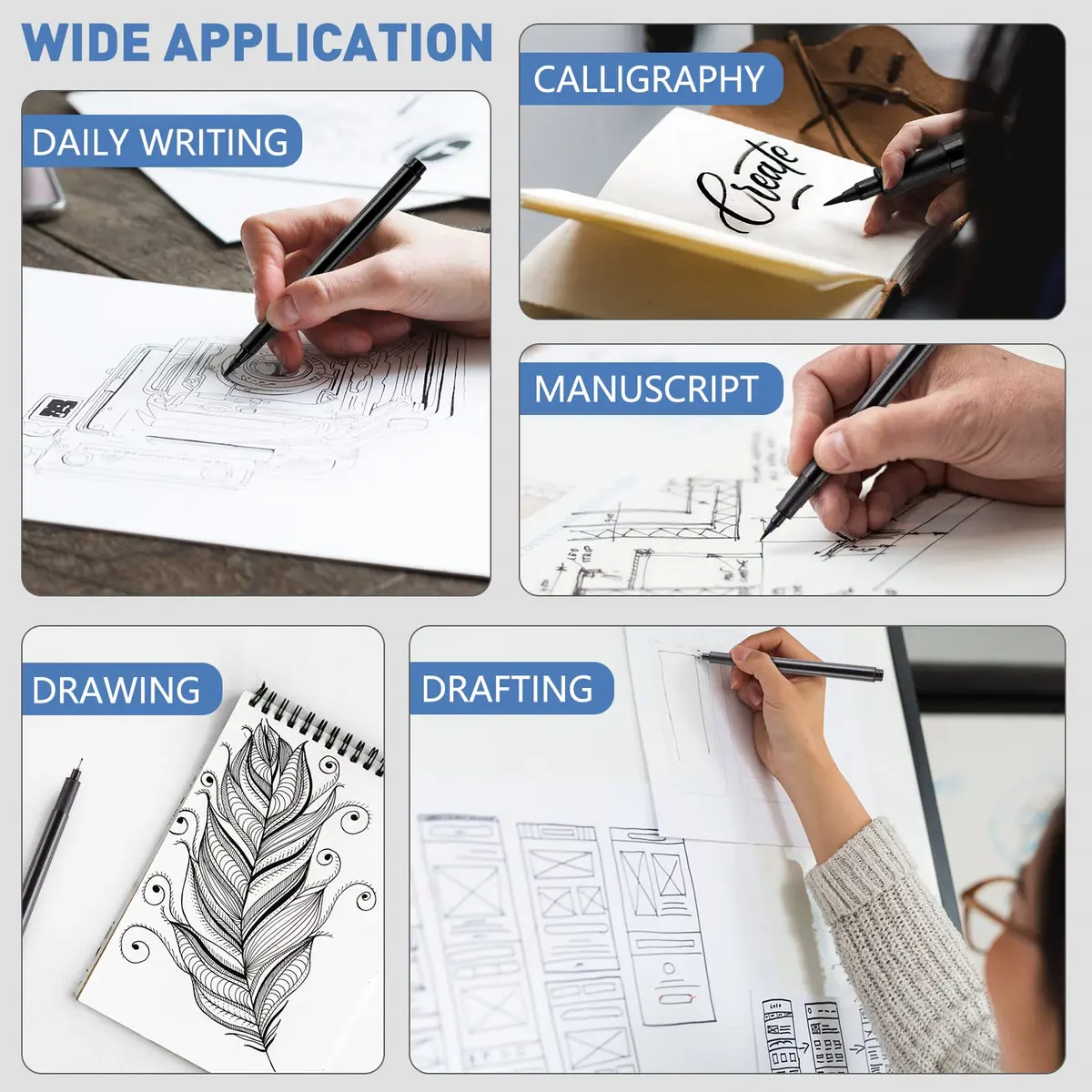 YISAN Micro Fineliner Pens, Fine Tip Manga Markers for Artist Sketch Technical, Black, 12 Set | Smooth Ink Flow - view 4