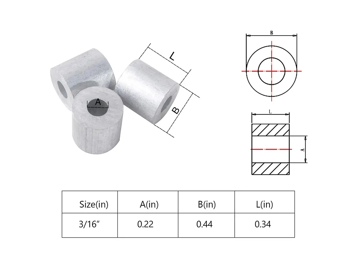 HIGOOD Wire Rope Stop Sleeve 3/16" Aluminum Alloy PK 50 | Strong Cable Fixing Solution - view 2