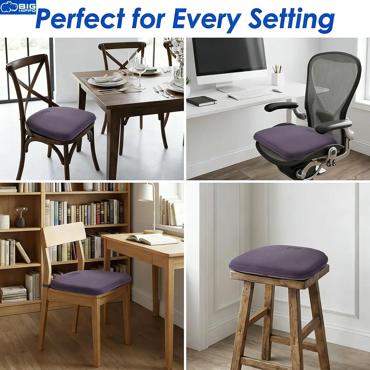Big Hippo Memory Foam Chair Cushion 16.5in x 16.1in | Extra Thick Non-Slip Seat Pad for Home & Office - view 2