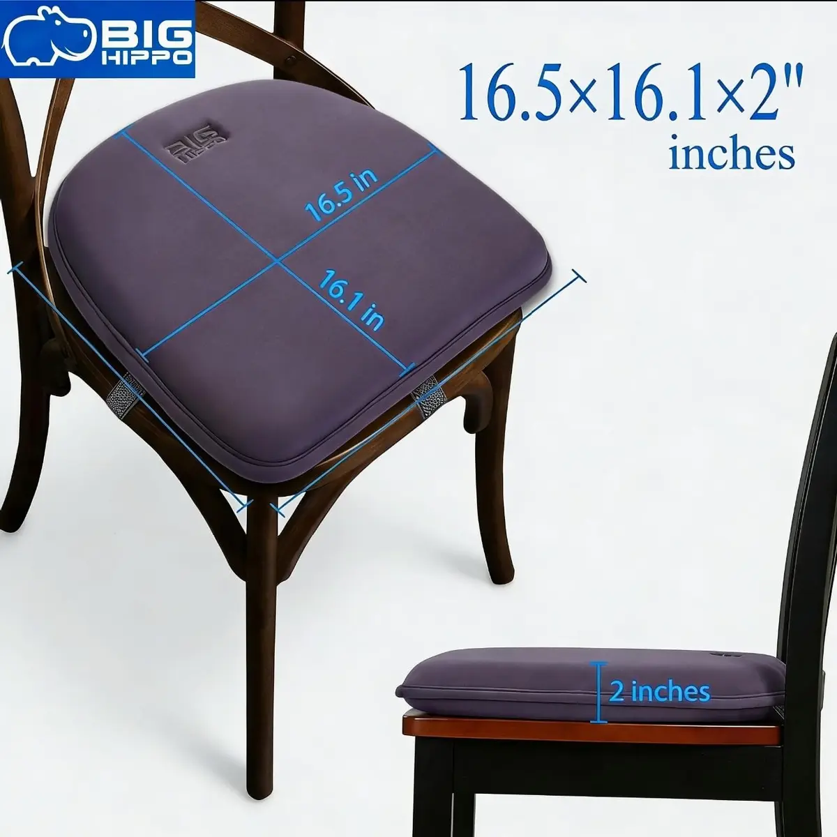 Big Hippo Memory Foam Chair Cushion 16.5in x 16.1in | Extra Thick Non-Slip Seat Pad for Home & Office - view 3