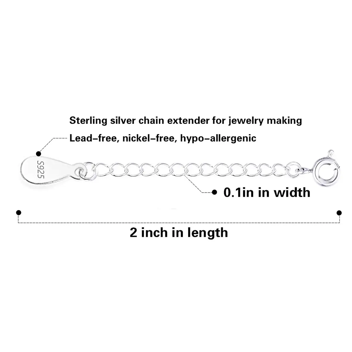ALEXCRAFT Sterling Silver Jewelry Finding Extender Chain 2 inch | Durable, Allergy-Free, Perfect for Jewelry Making - view 3