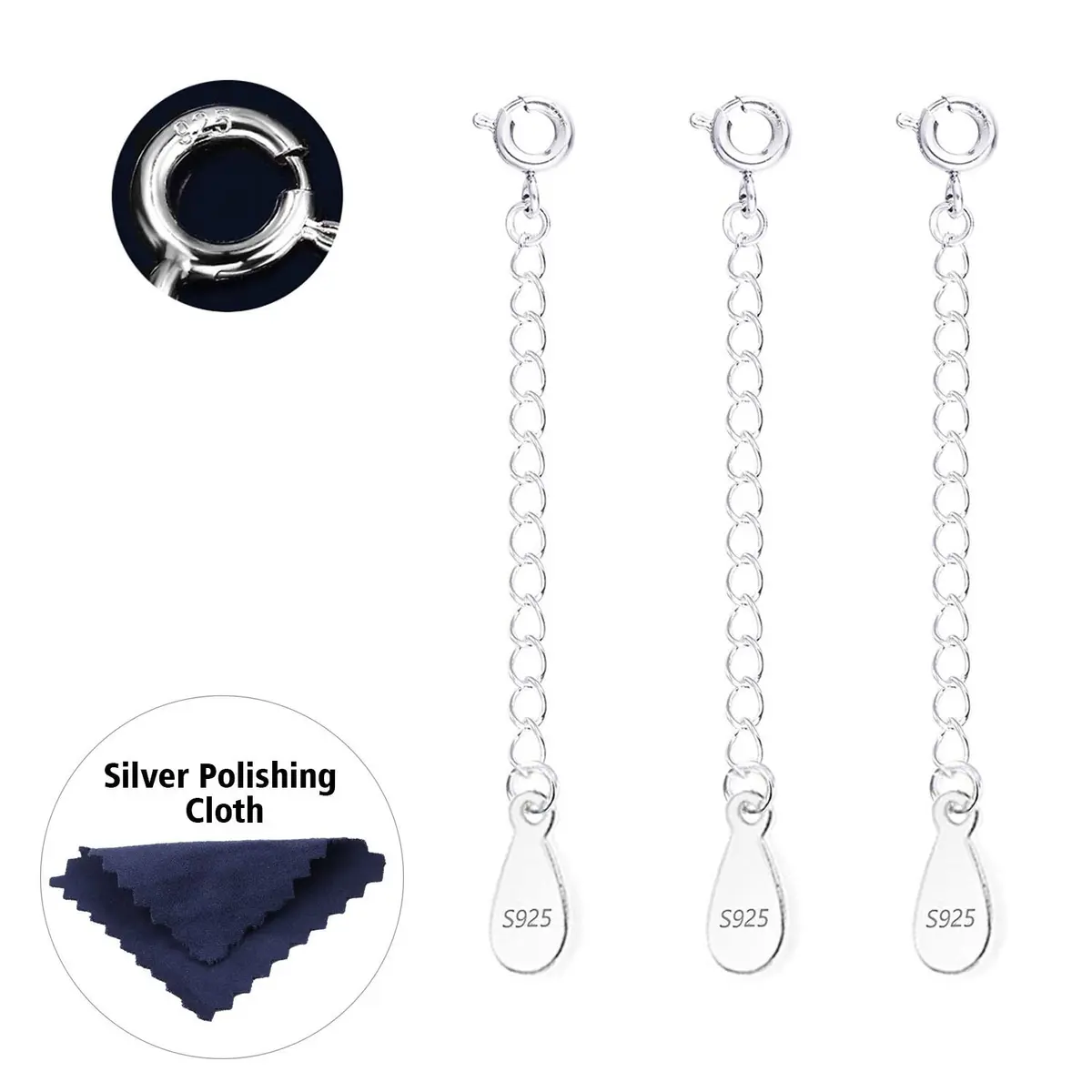 ALEXCRAFT Sterling Silver Jewelry Finding Extender Chain 2 inch | Durable, Allergy-Free, Perfect for Jewelry Making - main product image