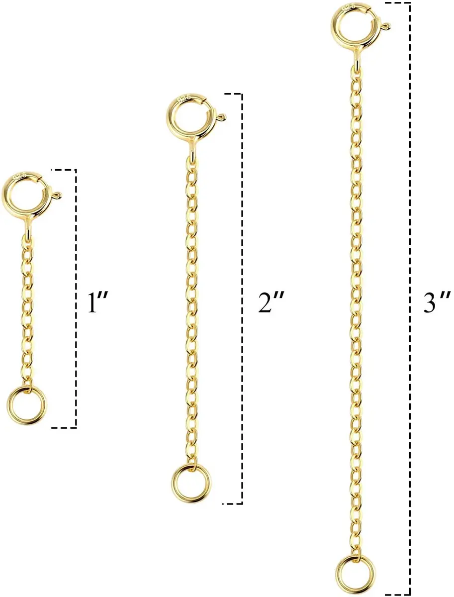 ALEXCRAFT 14K Gold Necklace Extender 925 Sterling Silver Chain Extension 1 2 3 inch | Jewelry Making - view 4