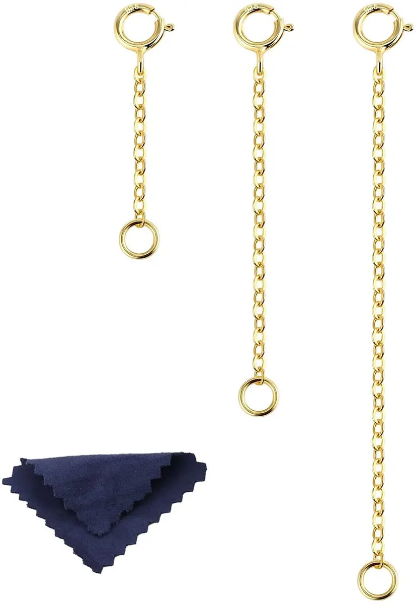 ALEXCRAFT 14K Gold Necklace Extender 925 Sterling Silver Chain Extension 1 2 3 inch | Jewelry Making - main product image