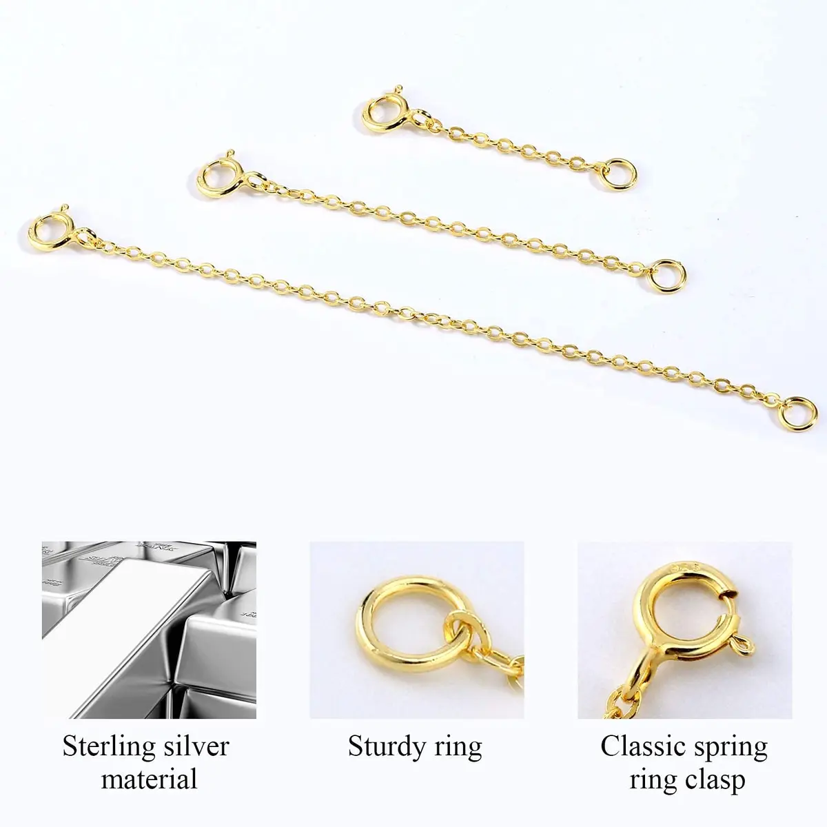 ALEXCRAFT 14K Gold Necklace Extender 925 Sterling Silver Chain Extension 1 2 3 inch | Jewelry Making - view 2
