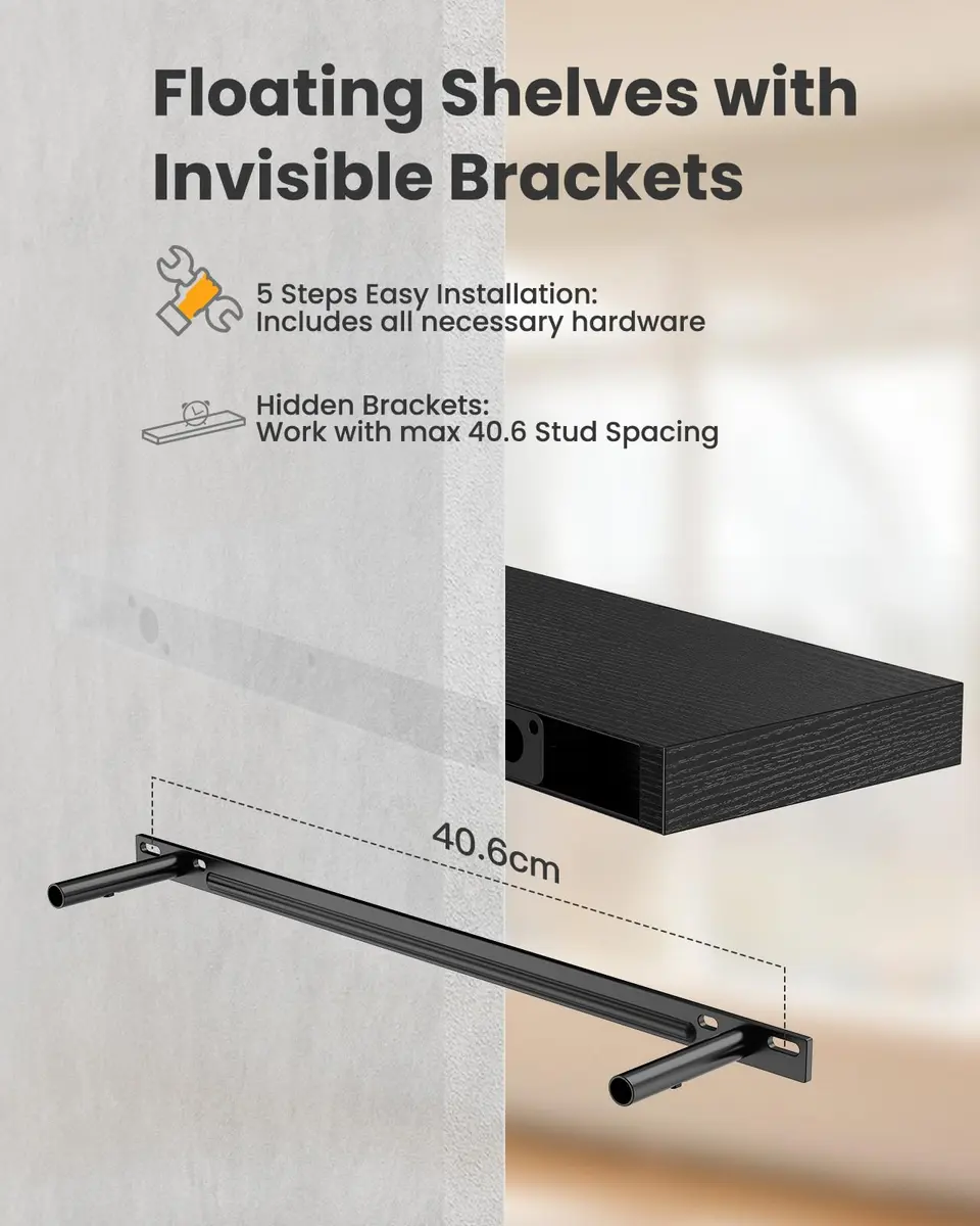 AMADA HOMEFURNISHING 24 Inch Floating Shelves with Invisible Brackets | Modern Faux Wood Wall Storage (70-120 chars) - view 9