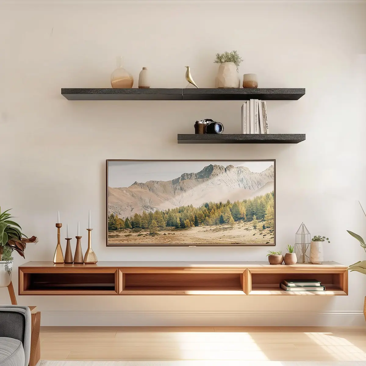 AMADA HOMEFURNISHING 24 Inch Floating Shelves with Invisible Brackets | Modern Faux Wood Wall Storage (70-120 chars) - view 2