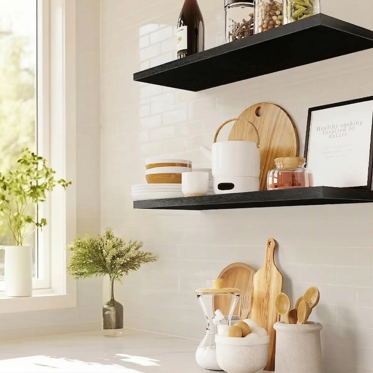 AMADA HOMEFURNISHING 24 Inch Floating Shelves with Invisible Brackets | Modern Faux Wood Wall Storage (70-120 chars) - view 3