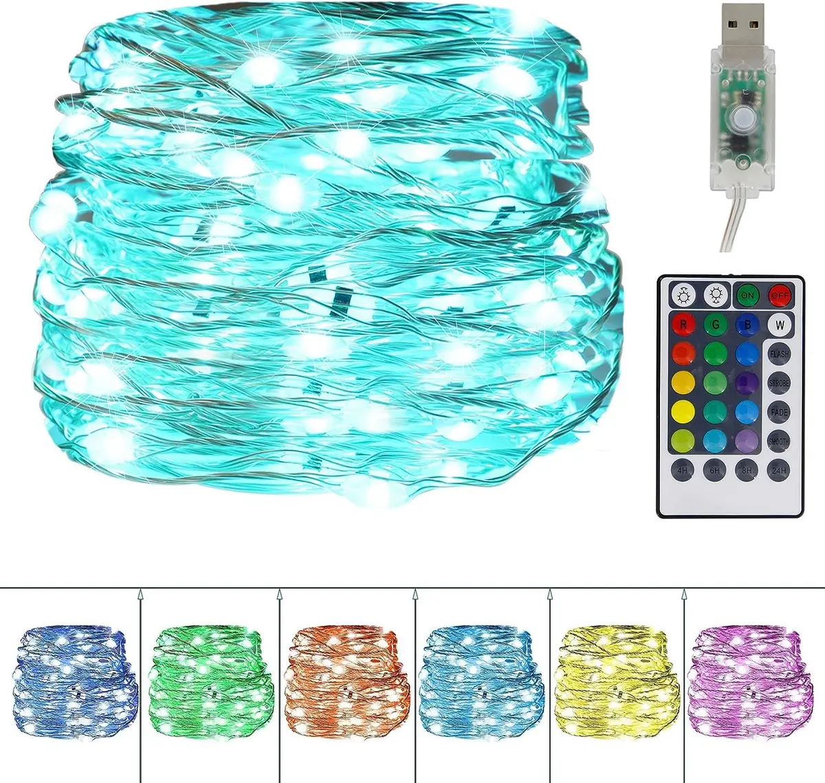 Twinkle Star Color-Changing Fairy Lights, 33Ft 100 LED, 16 Colors | USB-Powered Indoor String Lights - main product image
