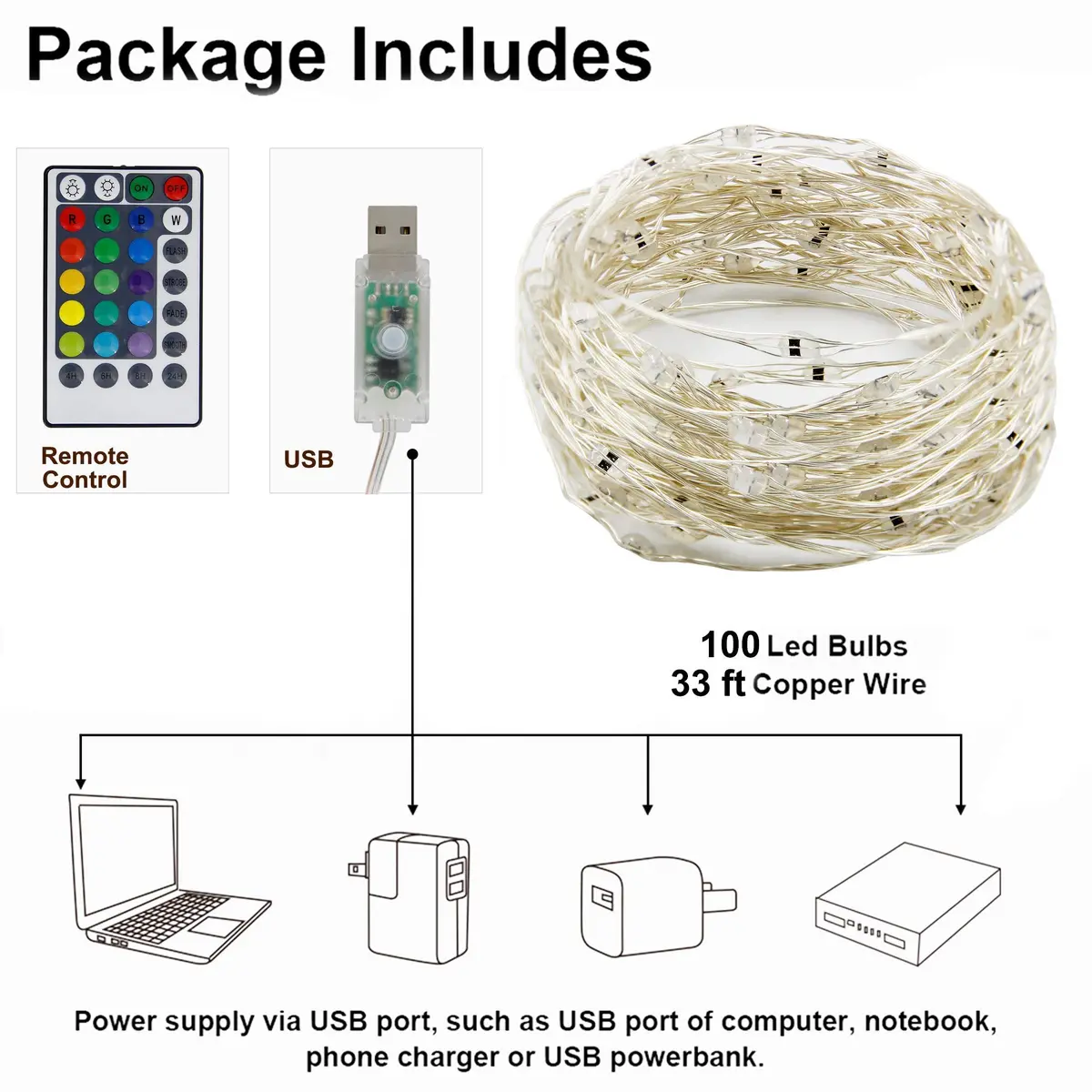 Twinkle Star Color-Changing Fairy Lights, 33Ft 100 LED, 16 Colors | USB-Powered Indoor String Lights - view 7