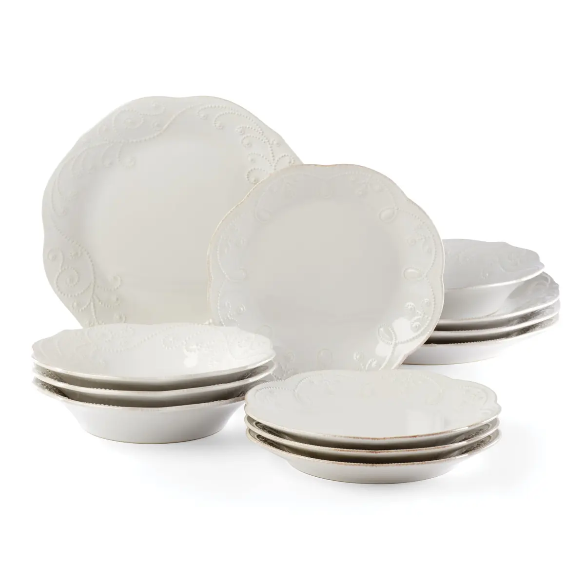 Lenox French Perle 12-Piece White Stoneware Dinnerware Set | Service for 4 - main product image