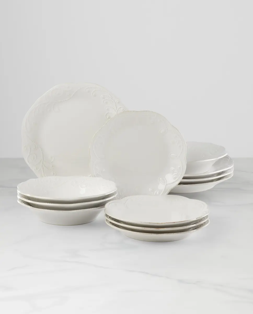 Lenox French Perle 12-Piece White Stoneware Dinnerware Set | Service for 4 - view 5