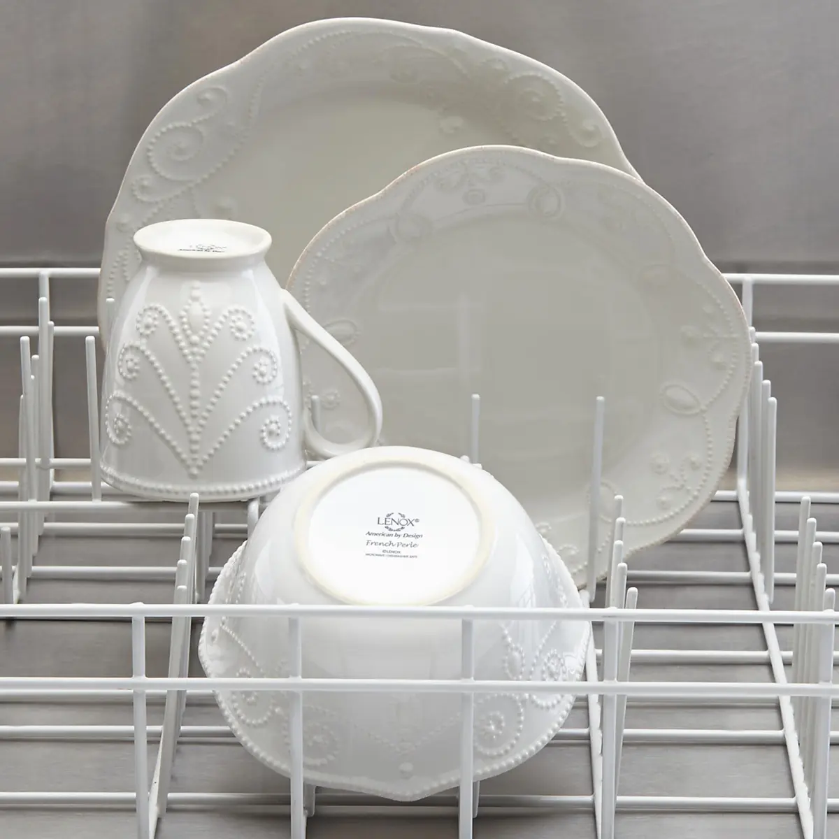 Lenox French Perle 12-Piece White Stoneware Dinnerware Set | Service for 4 - view 8