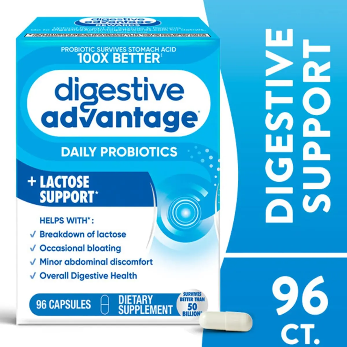 Digestive Advantage Probiotics + Lactase Digestive Enzymes for Digestive Health | Daily Support for Women & Men (96ct Pack of 4) - view 2