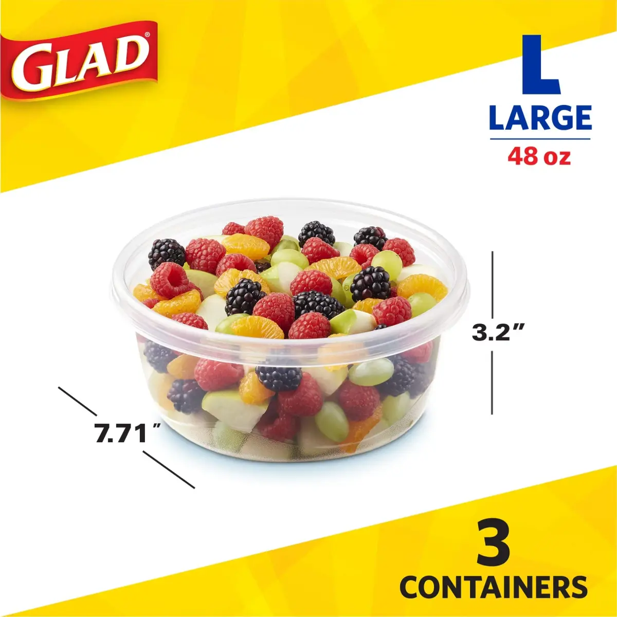 GladWare Big Bowl Medium Round Food Storage Containers with Lids, 48 Oz, 3 Count - 6 Pack - view 2