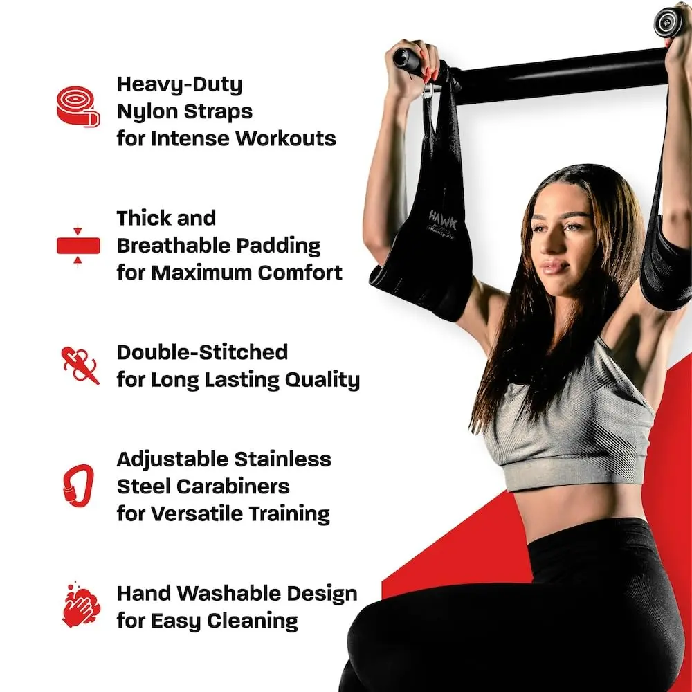 Hawk Sports Black Lifting Straps Gym Accessories with Steel Carabiners, 2-Pack (300 lbs Capacity) - view 3