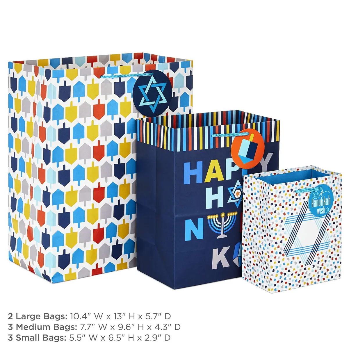 Hallmark Hanukkah Gift Bag Assortment (8 Pack) | Festive Hanukkah Designs in Blue, Orange, Yellow - view 3