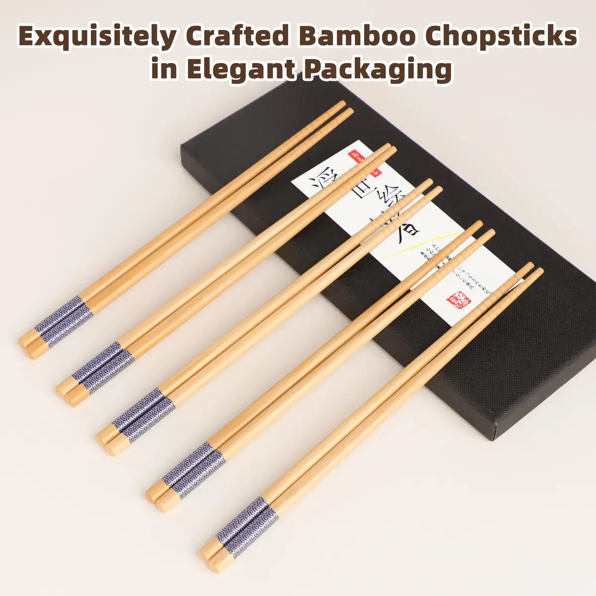 Antner 5 Pairs Bamboo Chopsticks Reusable Japanese Style Gift Sets 22.5 cm (8.8 Inch) - view 4