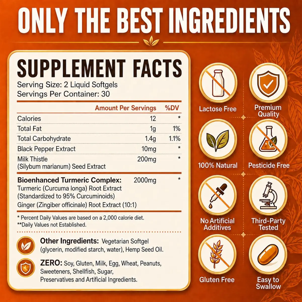 EnvyCure Turmeric Curcumin 2000mg Softgels with Milk Thistle, Ginger, Black Pepper | Supports Liver & Immunity - view 2