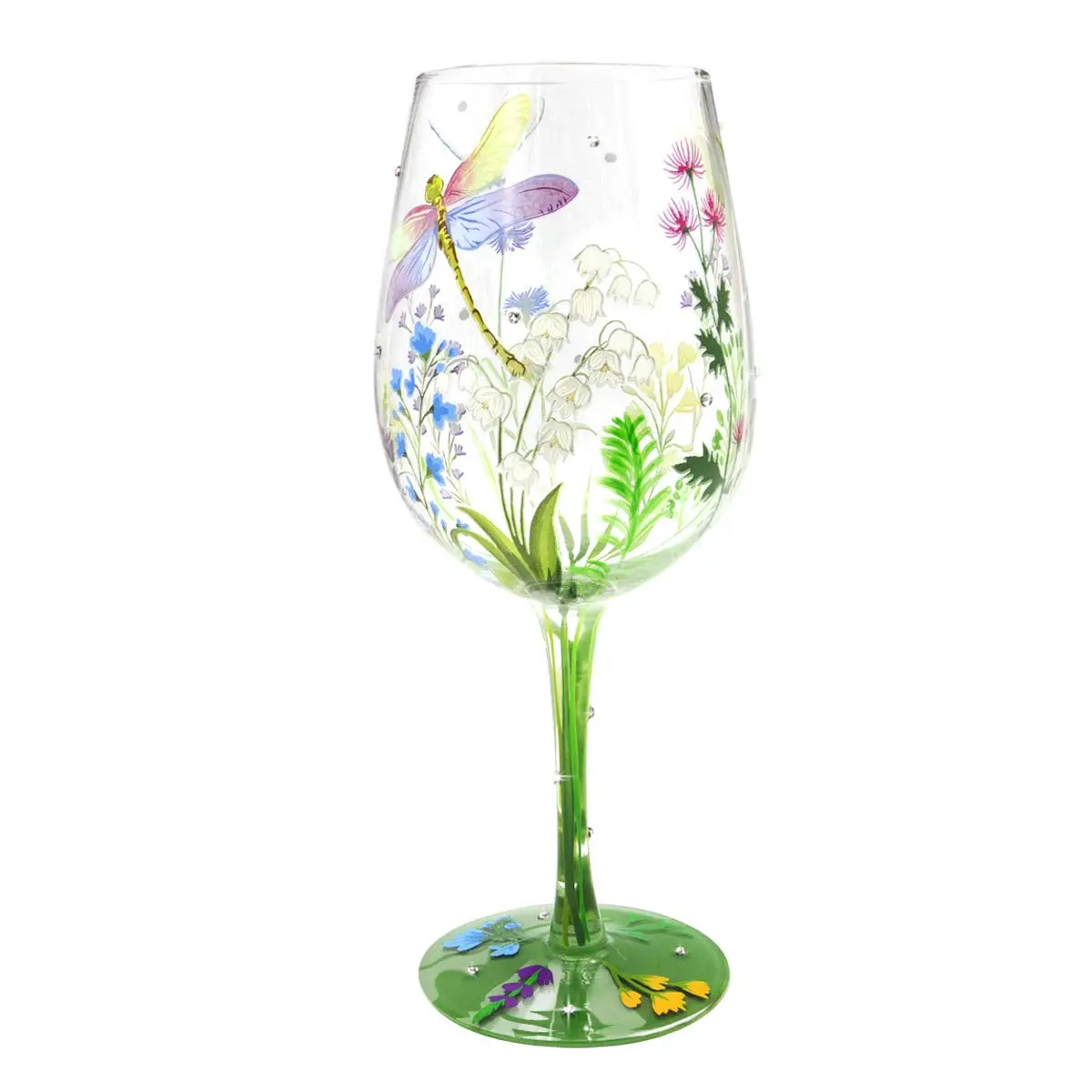 NymphFable Dragonfly Floral Hand-Painted Wine Glass Gift for Women, 15 oz | Artistic Hand-Painted Glassware - main product image
