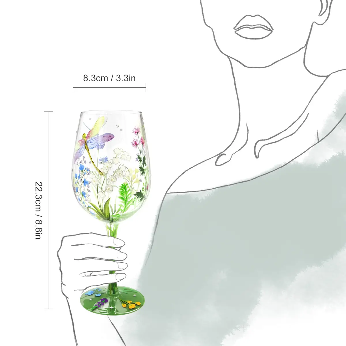 NymphFable Dragonfly Floral Hand-Painted Wine Glass Gift for Women, 15 oz | Artistic Hand-Painted Glassware - view 5