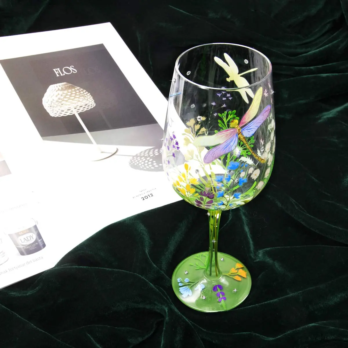 NymphFable Dragonfly Floral Hand-Painted Wine Glass Gift for Women, 15 oz | Artistic Hand-Painted Glassware - view 4