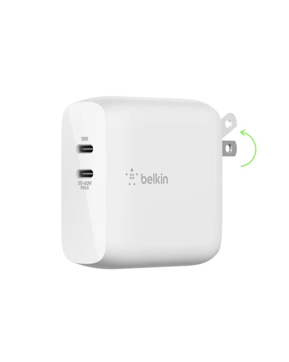 Belkin 68W Dual GaN USB C Charger Block | Fast Charging for Travel - main product image